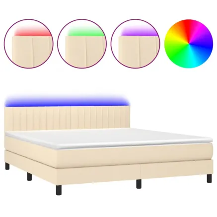Sommier à lattes de lit avec matelas LED Crème 160x200 cm Tissu 2