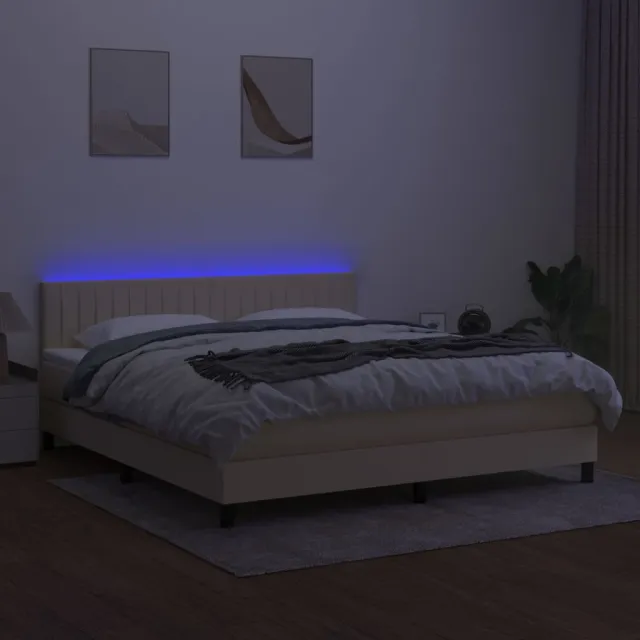 Sommier à lattes de lit avec matelas LED Crème 160x200 cm Tissu
