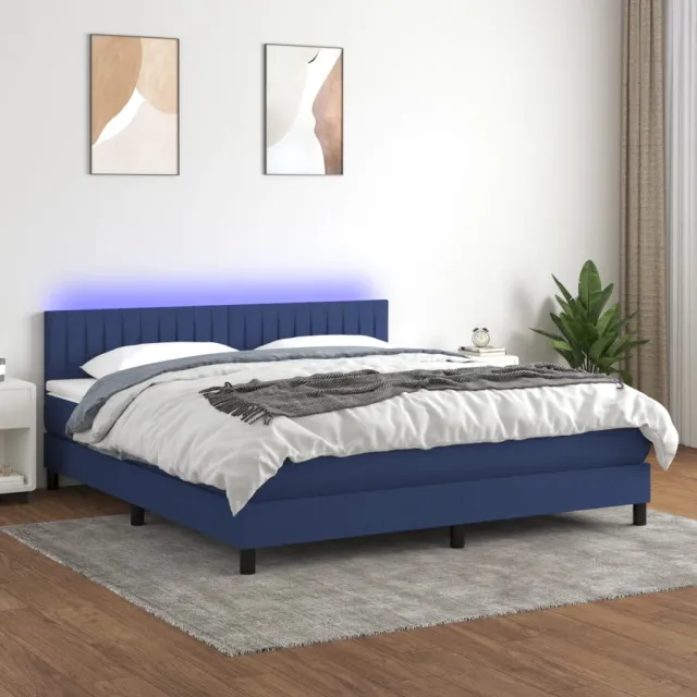 Sommier à lattes de lit avec matelas LED Bleu 160x200 cm Tissu