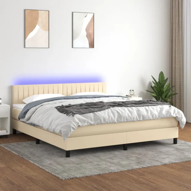 Sommier à lattes de lit avec matelas LED Crème 180x200 cm Tissu