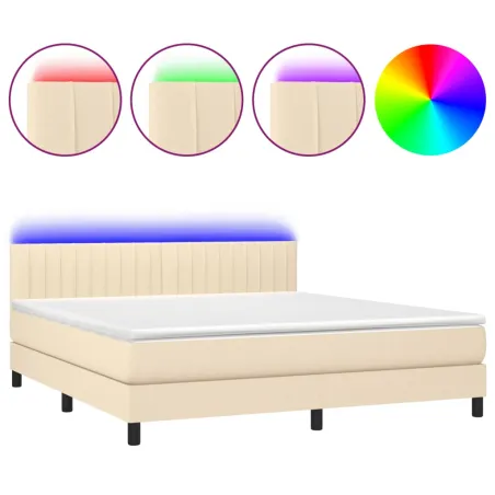 Sommier à lattes de lit avec matelas LED Crème 180x200 cm Tissu