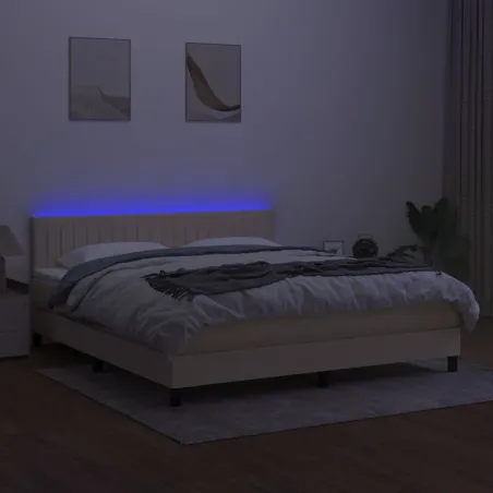 Sommier à lattes de lit avec matelas LED Crème 180x200 cm Tissu