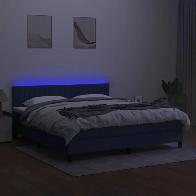 Sommier à lattes de lit avec matelas LED Bleu 180x200 cm Tissu