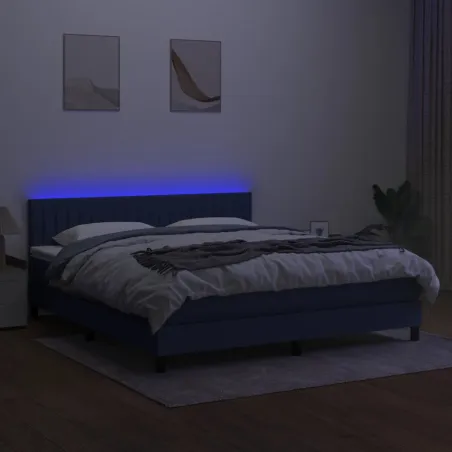 Sommier à lattes de lit avec matelas LED Bleu 180x200 cm Tissu