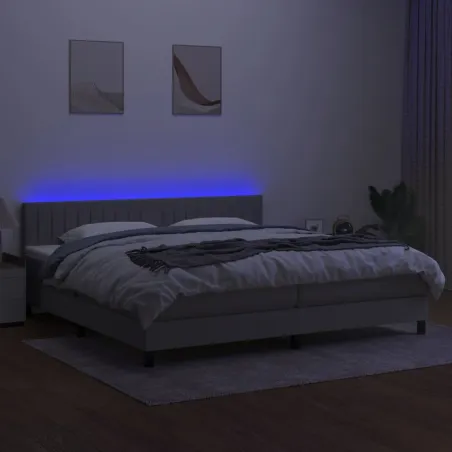 Sommier à lattes de lit matelas LED Gris clair 200x200 cm Tissu