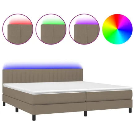 Sommier à lattes de lit et matelas et LED Taupe 200x200cm Tissu 2