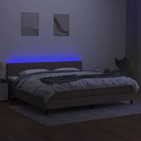 Sommier à lattes de lit et matelas et LED Taupe 200x200cm Tissu