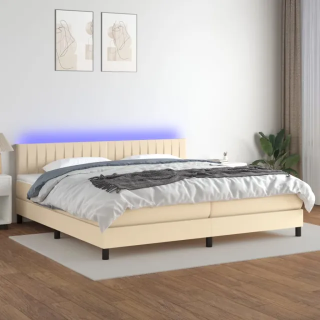 Sommier à lattes de lit et matelas et LED Crème 200x200cm Tissu