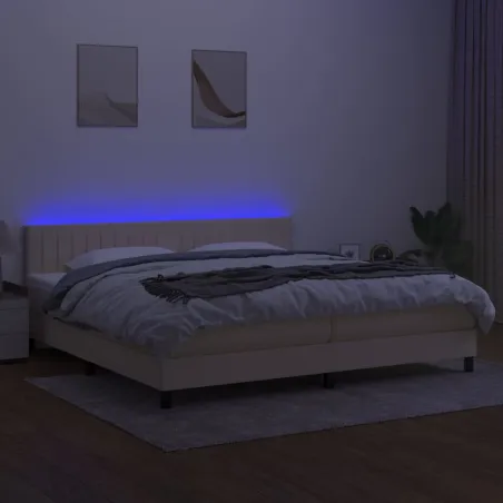 Sommier à lattes de lit et matelas et LED Crème 200x200cm Tissu