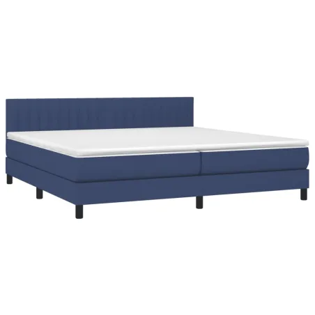 Sommier à lattes de lit et matelas et LED Bleu 200x200 cm Tissu