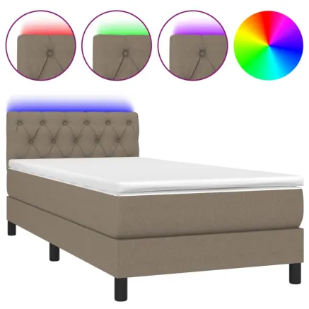 Sommier à lattes de lit avec matelas LED Taupe 80x200 cm Tissu 2