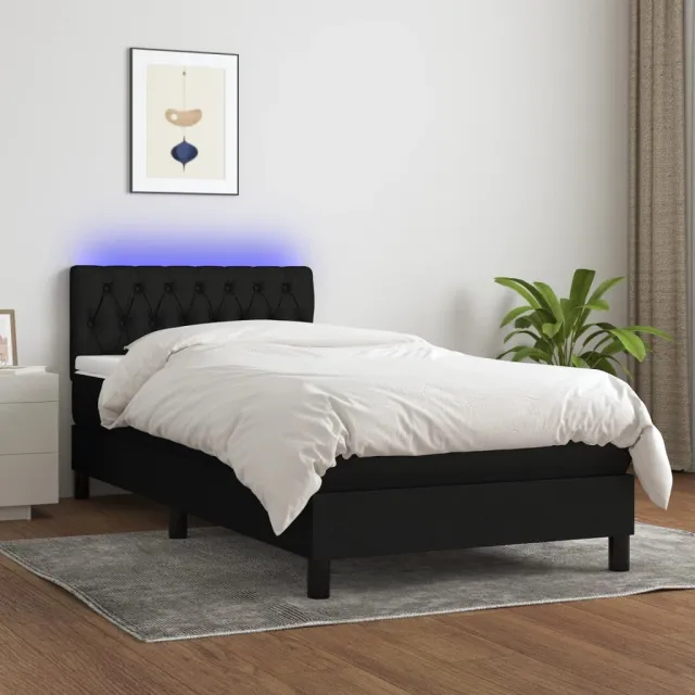Sommier à lattes de lit avec matelas et LED Noir 90x190cm Tissu