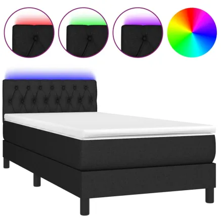 Sommier à lattes de lit avec matelas et LED Noir 90x190cm Tissu 2