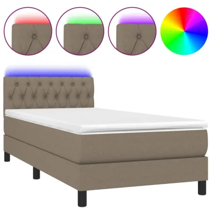 Sommier à lattes de lit avec matelas LED Taupe 90x190 cm Tissu 2