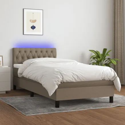 Sommier à lattes de lit avec matelas LED Taupe 90x200 cm Tissu