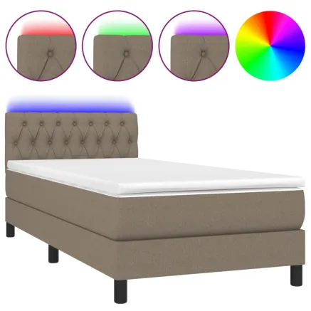 Sommier à lattes de lit avec matelas LED Taupe 90x200 cm Tissu 2