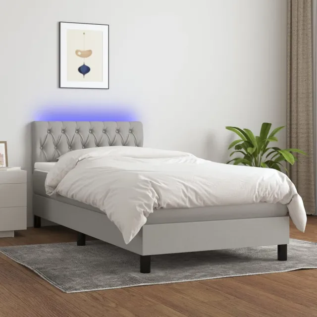 Sommier à lattes de lit matelas LED Gris clair 100x200 cm Tissu