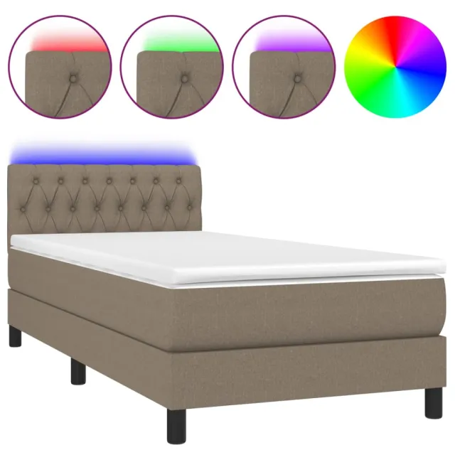 Sommier à lattes de lit avec matelas LED Taupe 100x200 cm Tissu