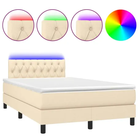 Sommier à lattes de lit avec matelas LED Crème 120x200 cm Tissu