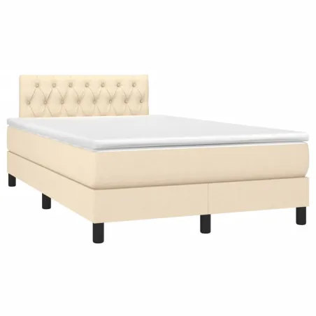 Sommier à lattes de lit avec matelas LED Crème 120x200 cm Tissu