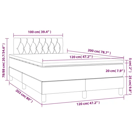Sommier à lattes de lit avec matelas LED Crème 120x200 cm Tissu