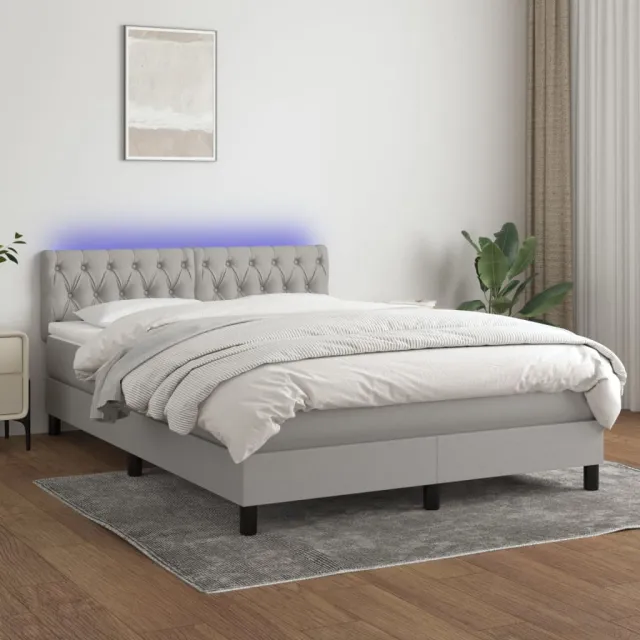 Sommier à lattes de lit et matelas et LED Gris clair 140x190 cm