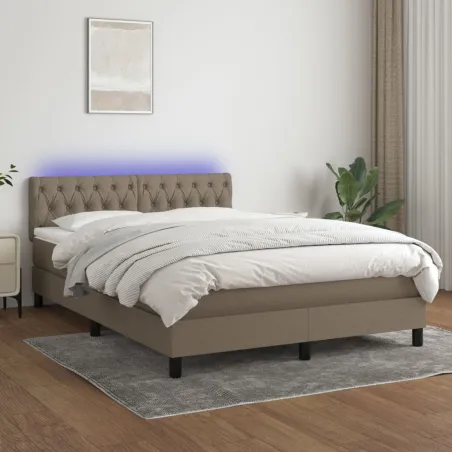 Sommier à lattes de lit avec matelas LED Taupe 140x190 cm Tissu