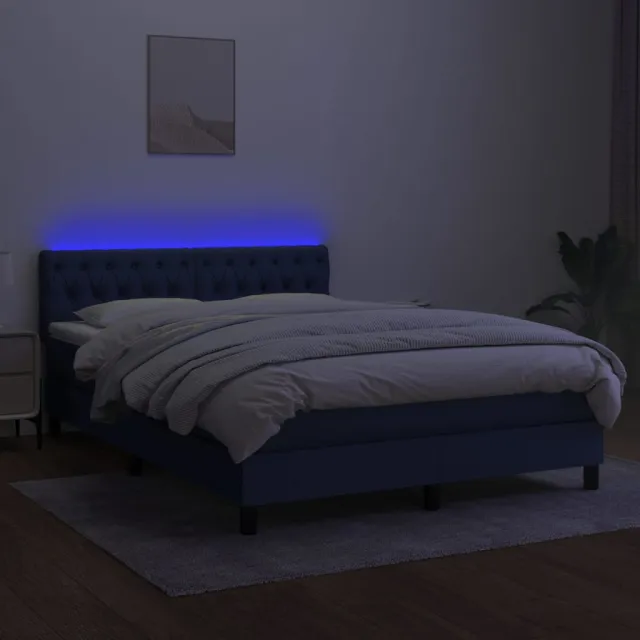 Sommier à lattes de lit avec matelas LED Bleu 140x190 cm Tissu