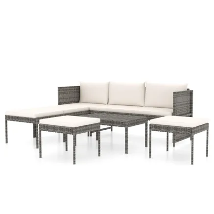 Salon de jardin 6 pcs avec coussins résine tressée gris 2