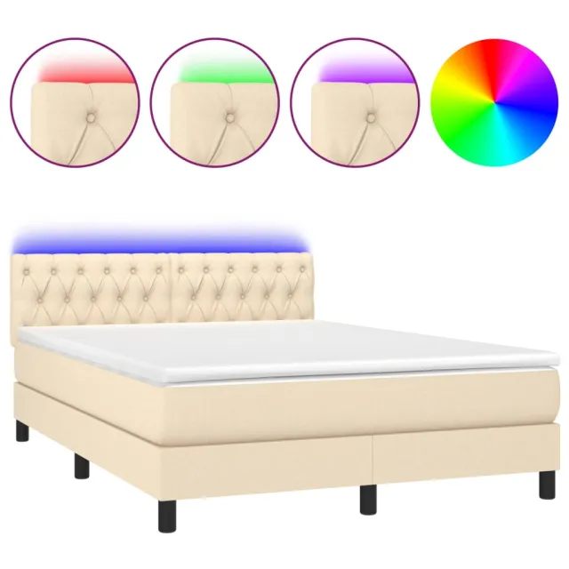 Sommier à lattes de lit avec matelas LED Crème 140x200 cm Tissu