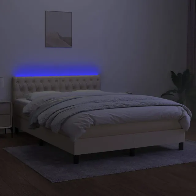 Sommier à lattes de lit avec matelas LED Crème 140x200 cm Tissu