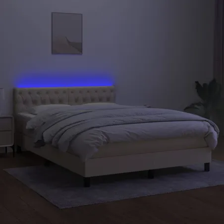 Sommier à lattes de lit avec matelas LED Crème 140x200 cm Tissu