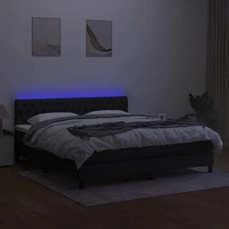 Sommier à lattes de lit avec matelas LED Noir 180x200 cm Tissu