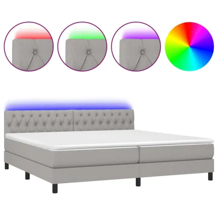 Sommier à lattes de lit matelas LED Gris clair 200x200 cm Tissu 2