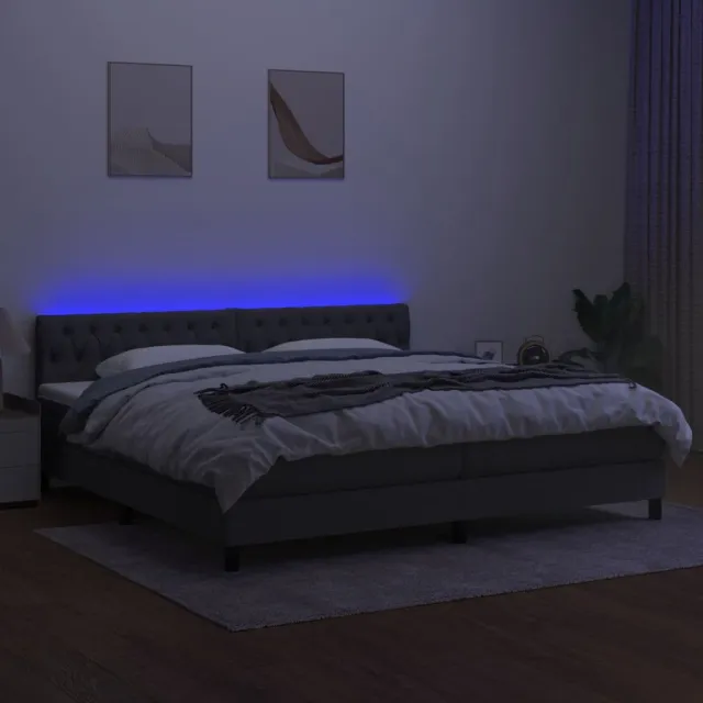 Sommier à lattes de lit et matelas et LED Gris foncé 200x200 cm