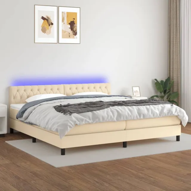 Sommier à lattes de lit et matelas et LED Crème 200x200cm Tissu