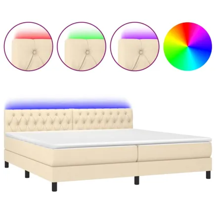 Sommier à lattes de lit et matelas et LED Crème 200x200cm Tissu 2