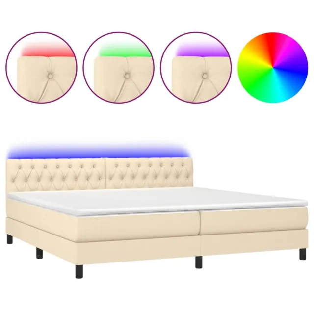 Sommier à lattes de lit et matelas et LED Crème 200x200cm Tissu