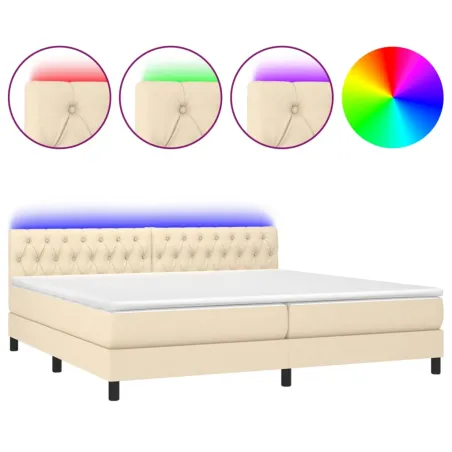 Sommier à lattes de lit et matelas et LED Crème 200x200cm Tissu