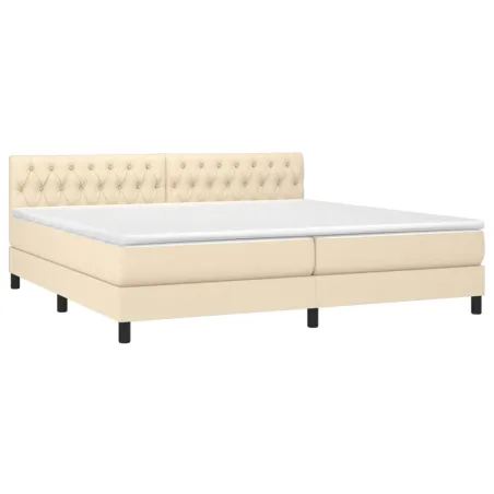 Sommier à lattes de lit et matelas et LED Crème 200x200cm Tissu
