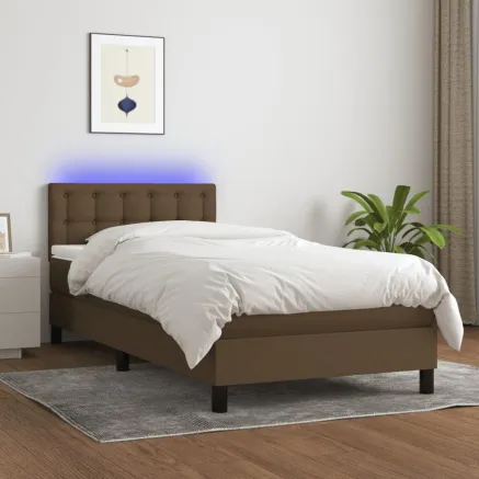 Sommier à lattes de lit et matelas et LED Marron foncé 90x200cm