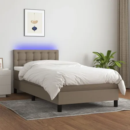 Sommier à lattes de lit avec matelas LED Taupe 90x200 cm Tissu