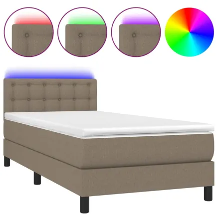 Sommier à lattes de lit avec matelas LED Taupe 100x200 cm Tissu 2