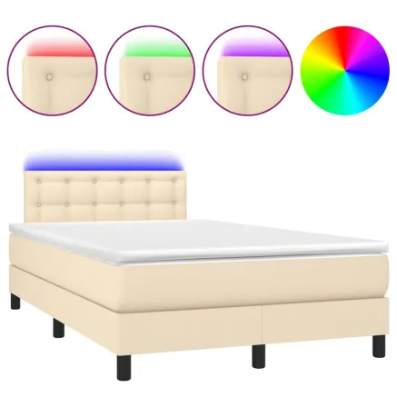 Sommier à lattes de lit avec matelas LED Crème 120x200 cm Tissu 2