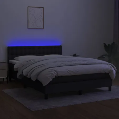 Sommier à lattes de lit avec matelas LED Noir 140x200 cm Tissu