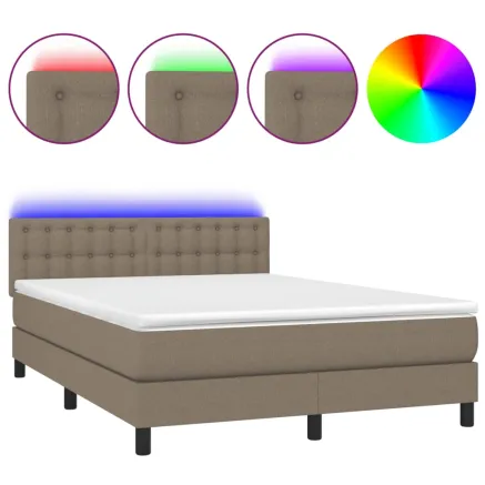Sommier à lattes de lit avec matelas LED Taupe 140x200 cm Tissu 2