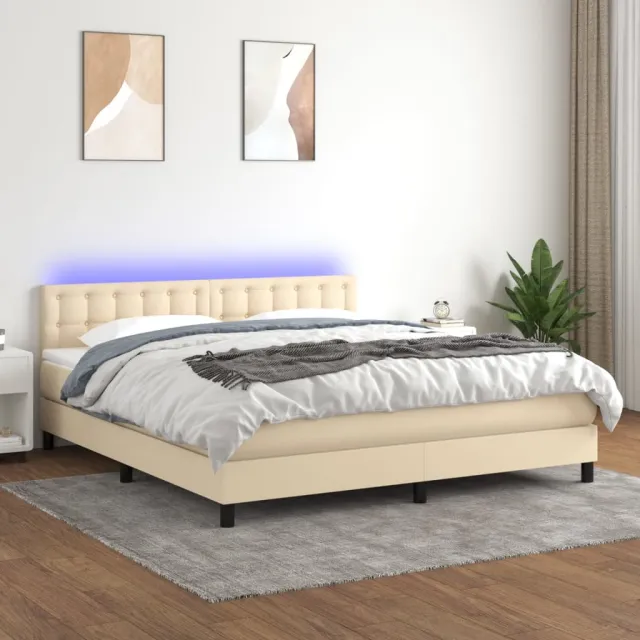 Sommier à lattes de lit avec matelas LED Crème 160x200 cm Tissu