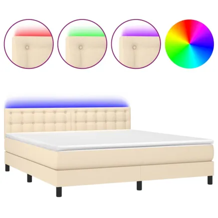 Sommier à lattes de lit avec matelas LED Crème 160x200 cm Tissu 2