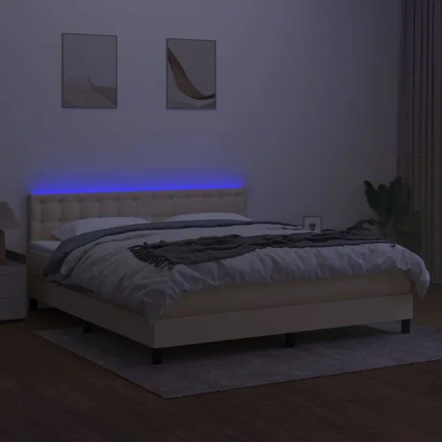 Sommier à lattes de lit avec matelas LED Crème 160x200 cm Tissu