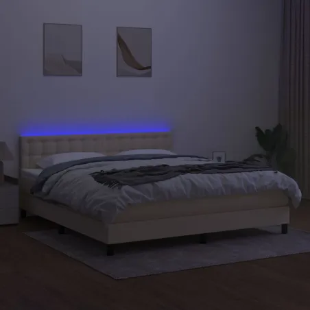 Sommier à lattes de lit avec matelas LED Crème 180x200 cm Tissu